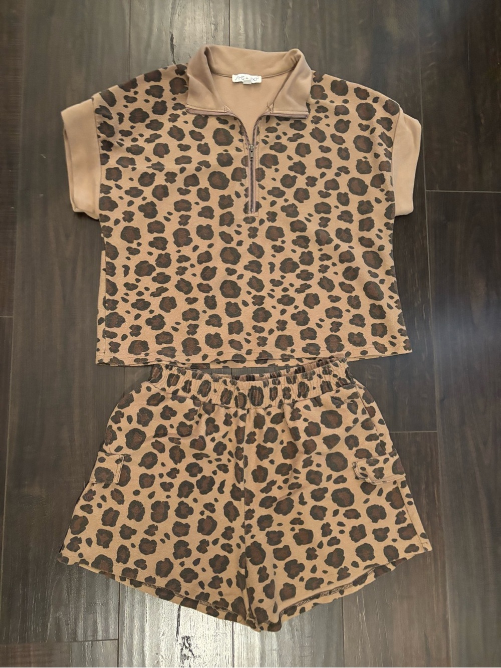 She + Sky Tan Leopard Short Set with Brown Spots